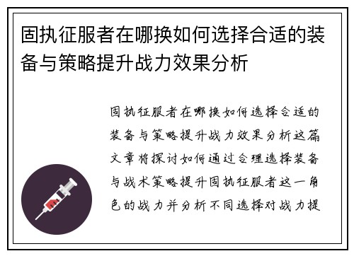 固执征服者在哪换如何选择合适的装备与策略提升战力效果分析