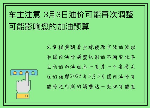 车主注意 3月3日油价可能再次调整 可能影响您的加油预算
